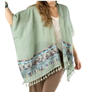 Green Kimono Embroidred One Size Sage